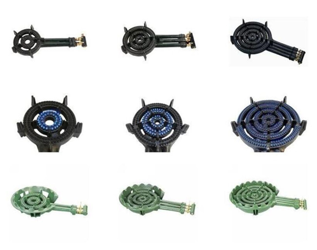 4 Pipes Cast Iron 4 Ring Camping Gas Burners C50 Black / Green Painted